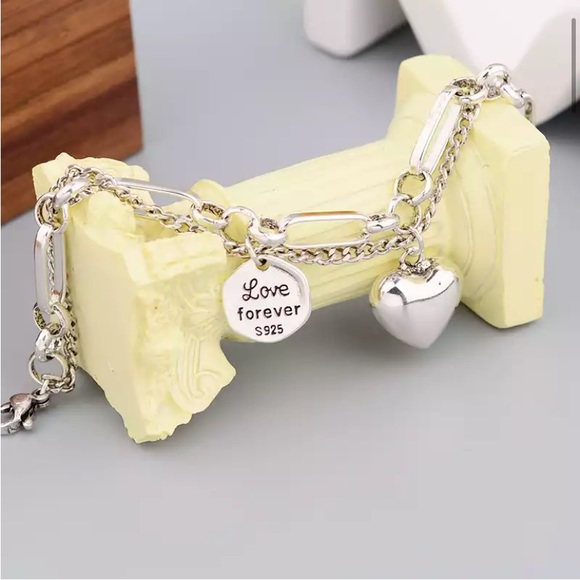 Sterling Silver Heart Charm Chain Link Bracelet - Picture 5 of 5